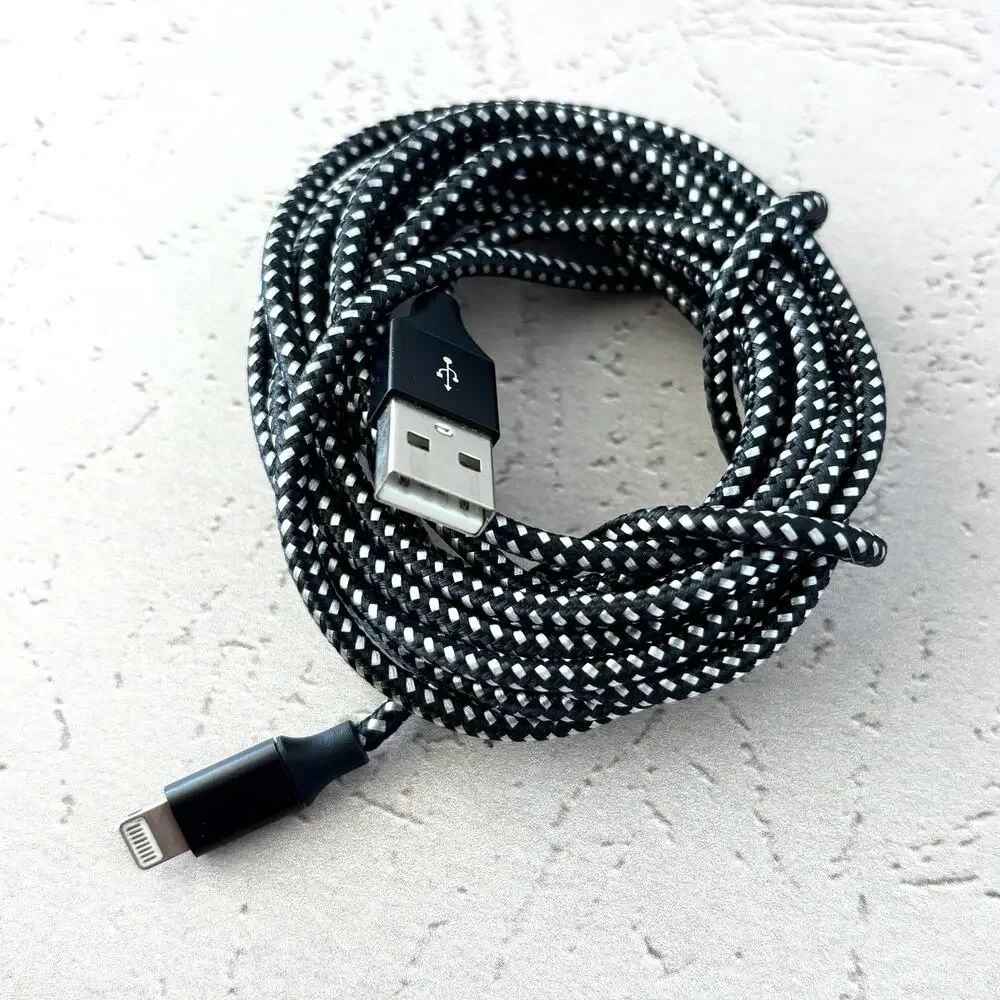 USBA to Lightning Charging Cable - Braided - MFi Certified- 9FT - Black White